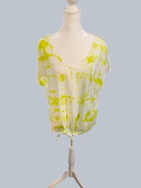 Style & Company Neon Green and White Tie Dye, Front Tie, V Neck Shirt XXL